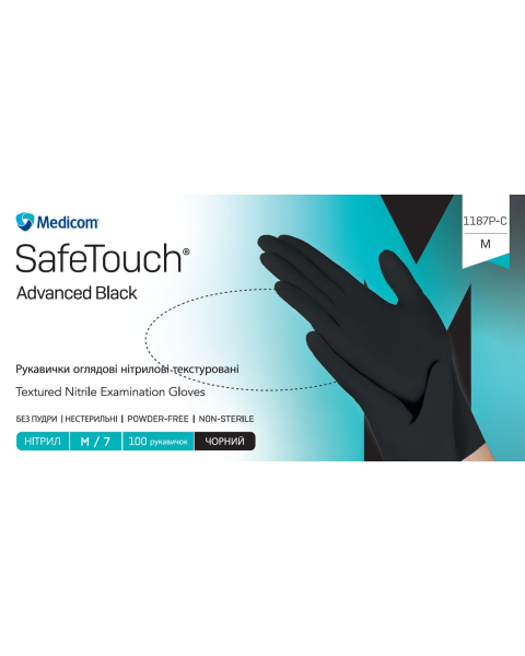 Nies Sterylne jednorazowe rękawiczki nitrylowe Safe Touch Advanced Black bez talku, rozmiar M (100 szt.)