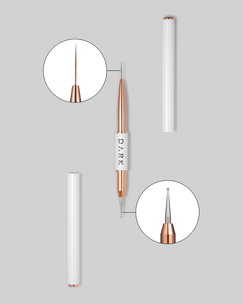 DARK Dwustronny pędzelek (liner 13 mm  dotting tool 1,2 mm) (odnowiony design)