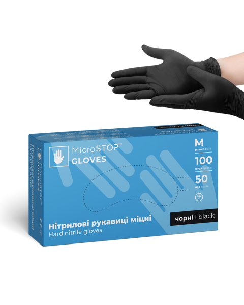 Microstop nitrile gloves unpowdered strong, black, size M (100 pcs)(3.5 g)