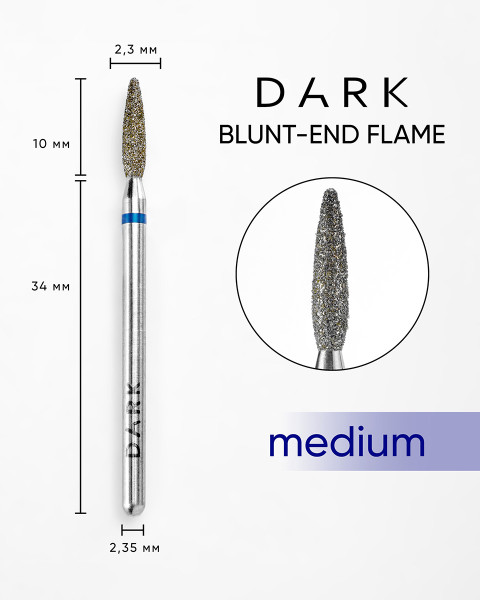 Nail drill bit DARK Tapered Flame 2.3x10 mm (Blue)