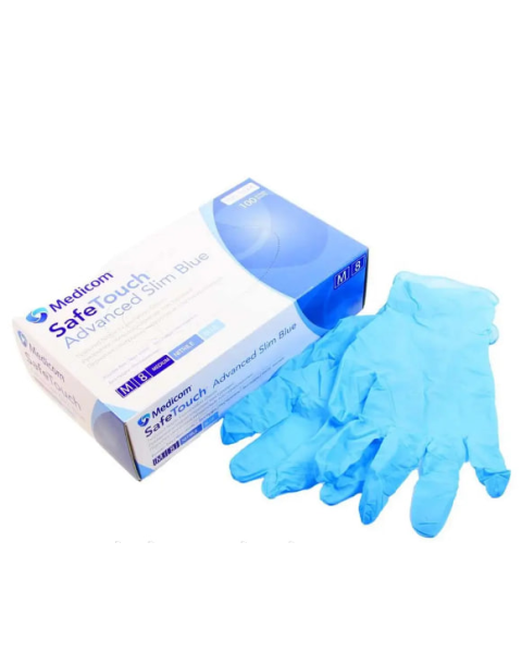 Nienasycone, bezpudrowe rękawiczki nitrylowe Safe Touch Advanced I Slim Blue, rozmiar M (100 szt.)(4.0g)