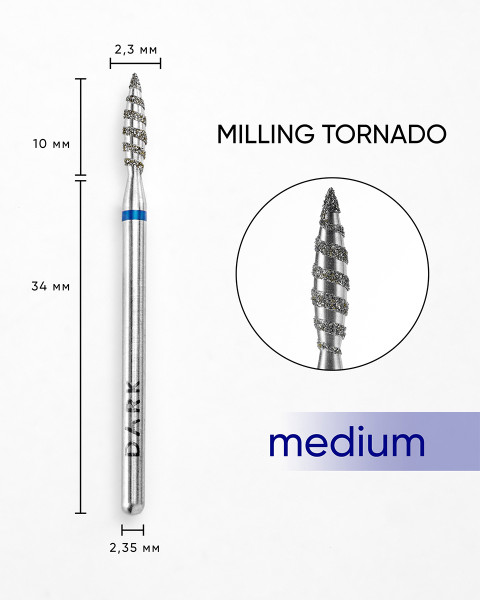 Nail drill bit DARK Tornado 2.3x10 mm (Blue)